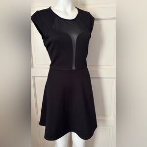 Material Girl Black Midi Fit-and-Flare Dress with Illusion Panel